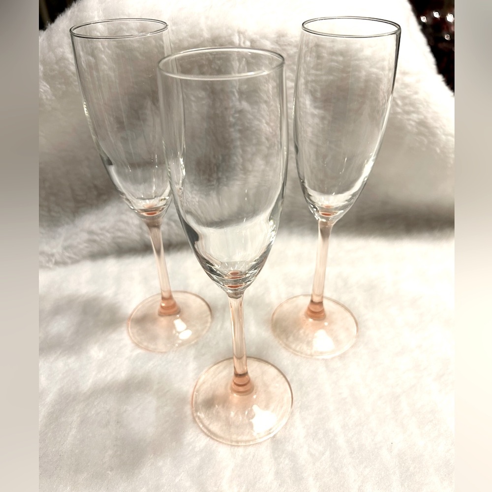 VINTAGE Cristal D’arques Luminarc Pink Champagne Flutes 3 Glasses Marked France